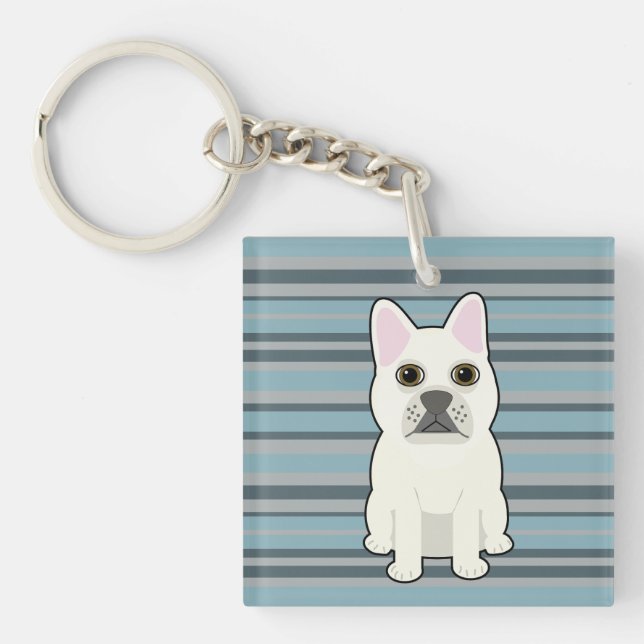 Cute French Bulldog Blue Striped Schlüsselanhänger (Vorderseite)