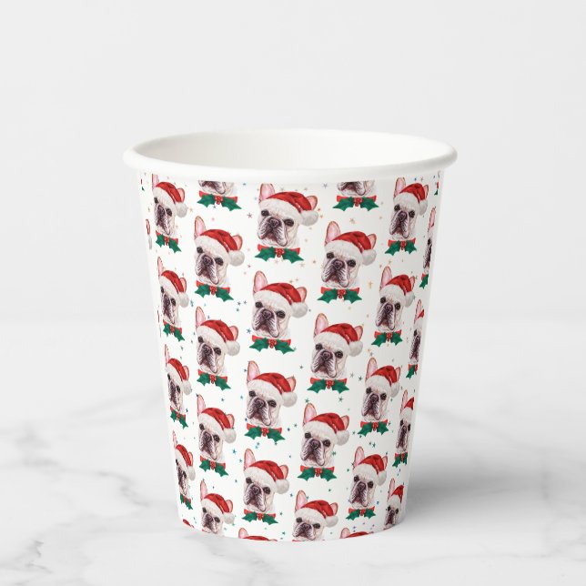 Cute French Bulldog Dog Christmas Pattern Pappbecher (Vorderseite)