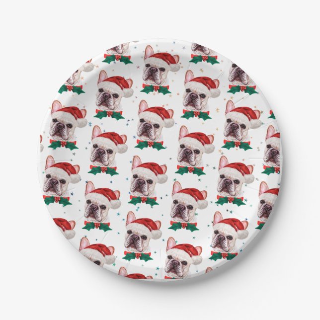 Cute French Bulldog Dog Christmas Pattern Pappteller (Vorderseite)