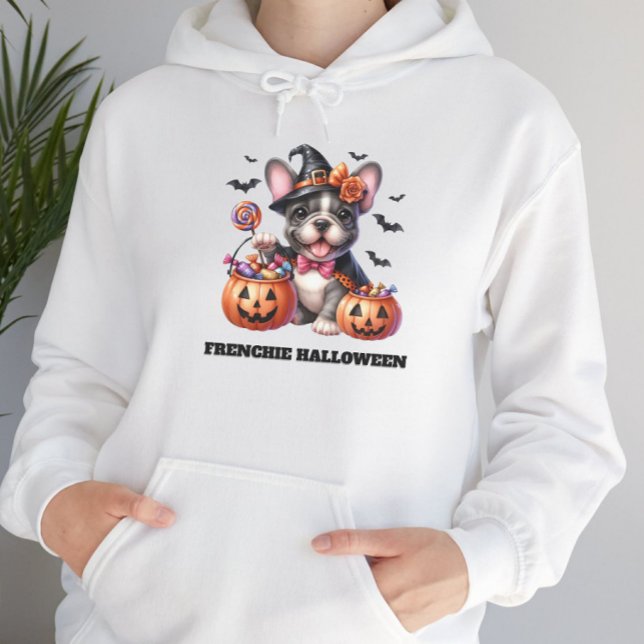 Cute French Bulldog Halloween Candy Witch Hoodie (Von Creator hochgeladen)