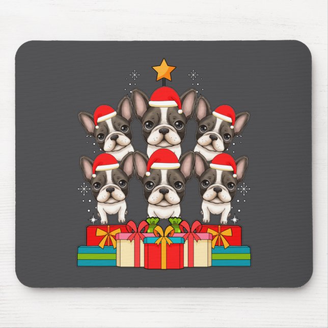 Cute French Bulldog Le Frenchie Christmas Tree Xma Mousepad (Vorne)
