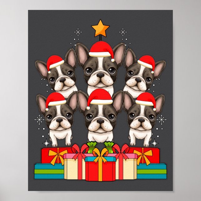 Cute French Bulldog Le Frenchie Christmas Tree Xma Poster (Vorne)