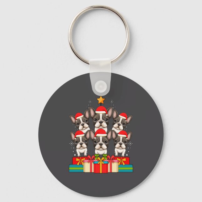 Cute French Bulldog Le Frenchie Christmas Tree Xma Schlüsselanhänger (Vorderseite)