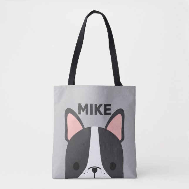 Cute French Bulldog with Personalized Name Tasche (Vorderseite)