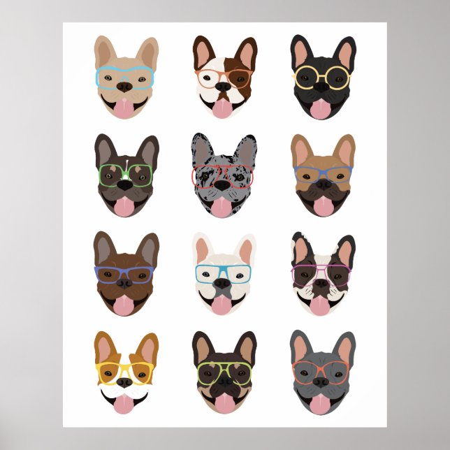 Cute French Bulldogs Wearing Glasses Poster (Vorne)