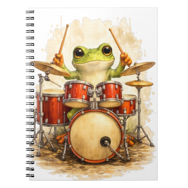 Cute Frog Drummer Spiral Notebook Notizblock (Vorderseite)