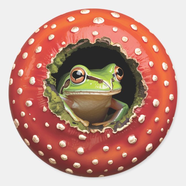 Cute Frog in Mushroom - Funny Woodland Frog Runder Aufkleber (Vorderseite)