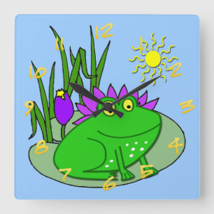 Cute Frog Kid's Square Wall Clock Quadratische Wanduhr
