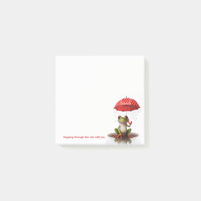 Cute Frog Notes – Rainy Day Joy Post-it Klebezettel (Vorderseite)