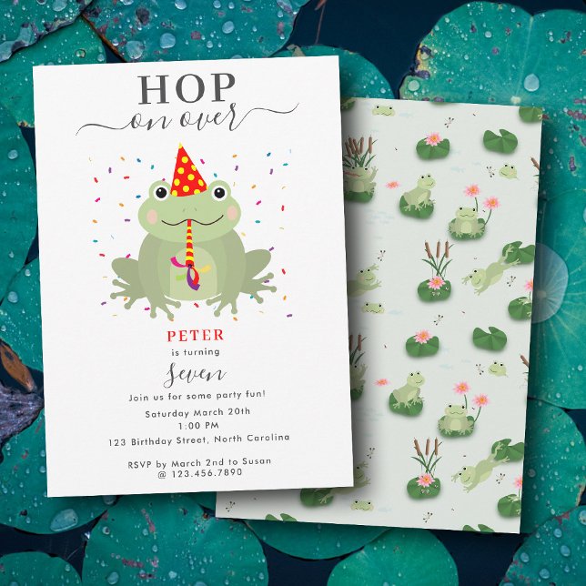 Cute Frog Party Hat Hop On Over Kids Birthday Einladung (Cute Frog Party Hat Hop On Over Kids Birthday Invitation)