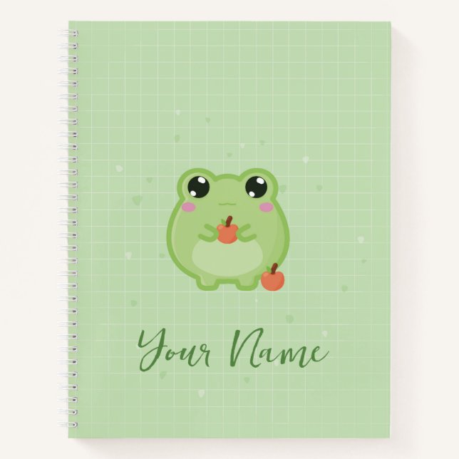 Cute frog Personalised notebook, green journal (Devant)