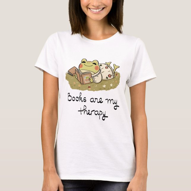 Cute Frog Reading - Books Are My Therapy T-Shirt (Vorderseite)