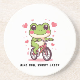 Cute Frog Riding Bicycle | Funny Frog Lover Gift Getränkeuntersetzer