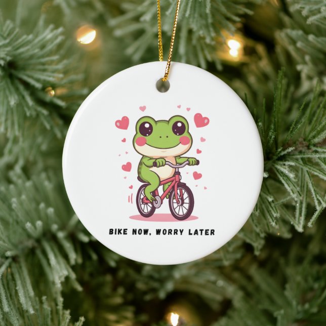 Cute Frog Riding Bicycle | Funny Frog Lover Gift Keramik Ornament (Baum)
