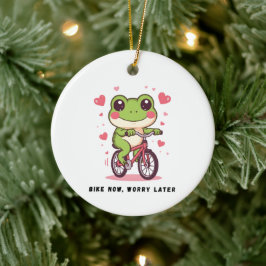 Cute Frog Riding Bicycle | Funny Frog Lover Gift Keramik Ornament