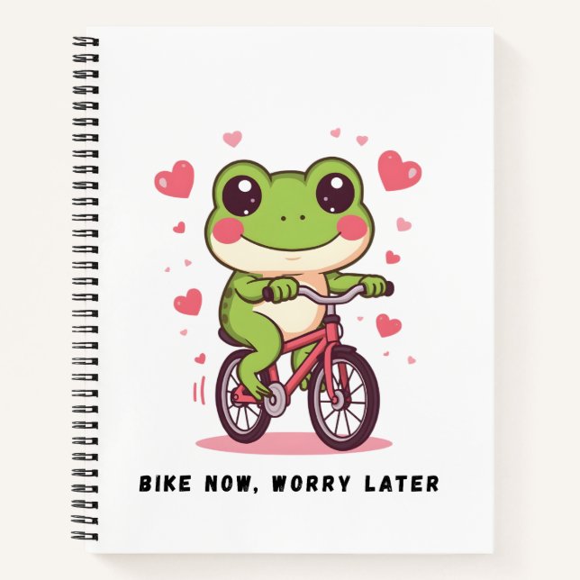 Cute Frog Riding Bicycle | Funny Frog Lover Gift Notizbuch (Vorderseite)