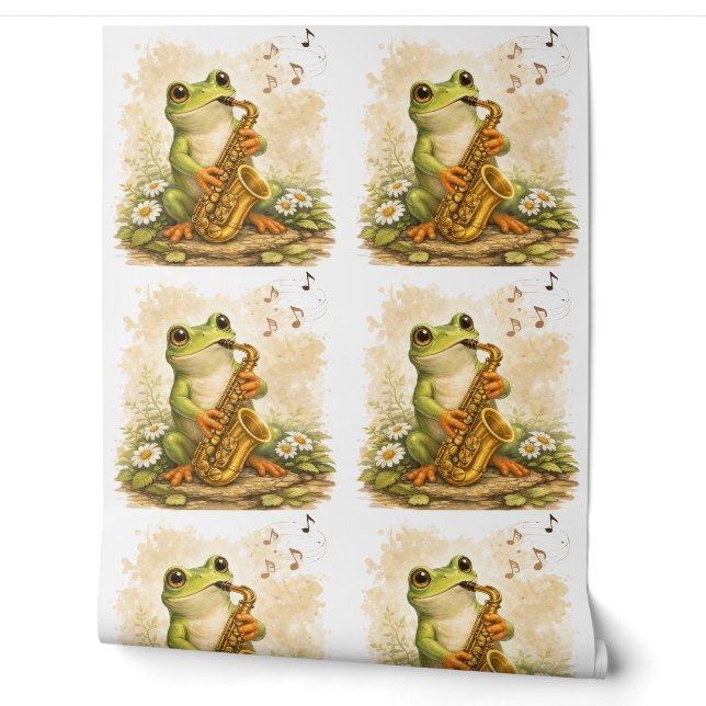 Cute Frog Saxophone Pattern Wallpaper Kids Tapete (Abrollen)