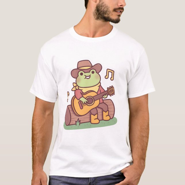 Cute Frog With Cowboy Hat and Guitar T-Shirt (Vorderseite)
