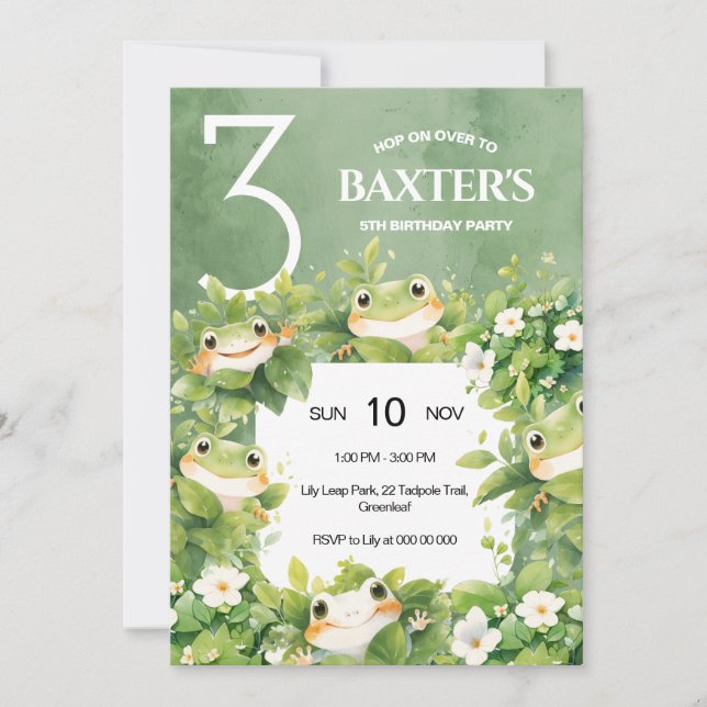 Cute Froggy Birthday Invitation (Devant)