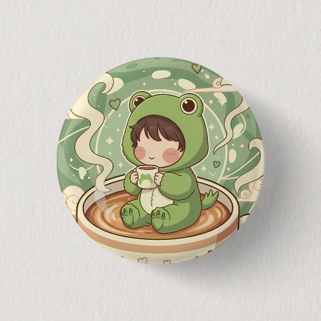 Cute Froggy Coffee Tale Design Button (Vorderseite)