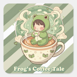 Cute Froggy Coffee Tale Design Quadratischer Aufkleber
