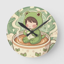 Cute Froggy Coffee Tale Design Runde Wanduhr