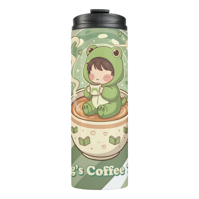 Cute Froggy Coffee Tale Design Thermosbecher (Vorderseite)