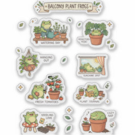 Cute Frogs Balcony Plants Sticker Sheet