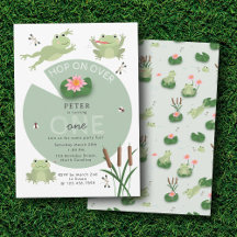 Cute Frogs in Lily Pond Hop On Over Kids Birthday