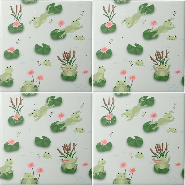 Cute Frogs in Lily Pond Nursery Gender Neutral Fliese (Cute Frogs in Lily Pond Nursery Gender Neutral Ceramic Tile)