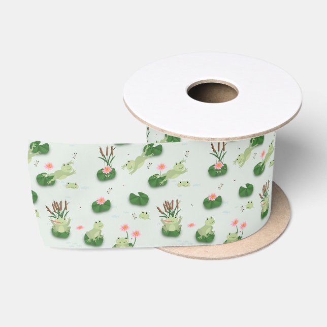 Cute Frogs in Lily Pond Satinband (Spule)