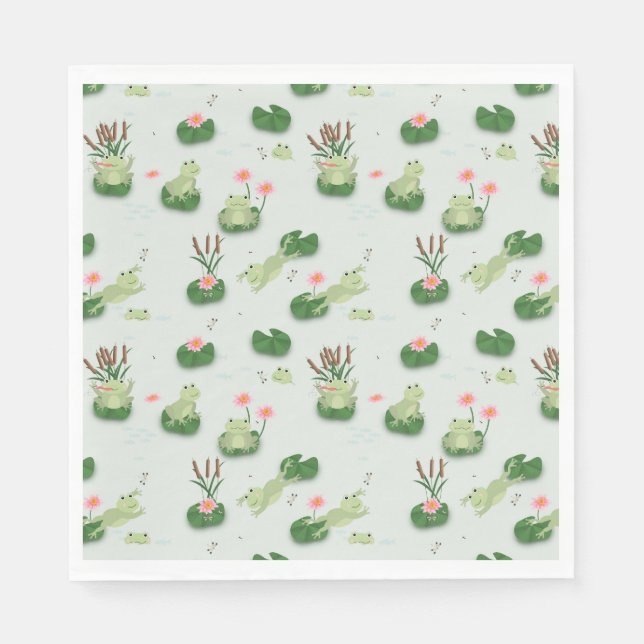 Cute Frogs in Lily Pond Serviette (Vorderseite)