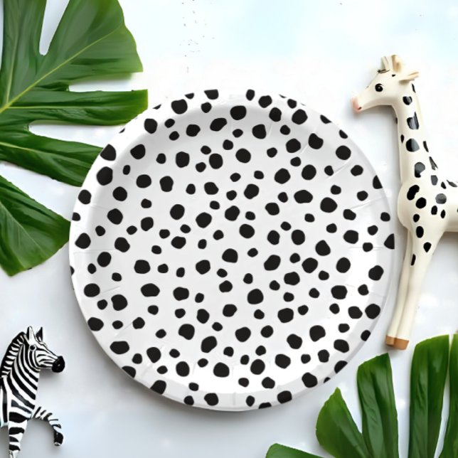 Cute Fun Black Dot Monochromatic Safari Pattern Pappteller (Von Creator hochgeladen)