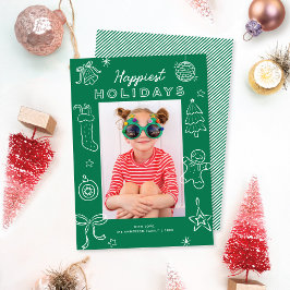 Cute Fun Doodles Green Christmas Photo Feiertagskarte
