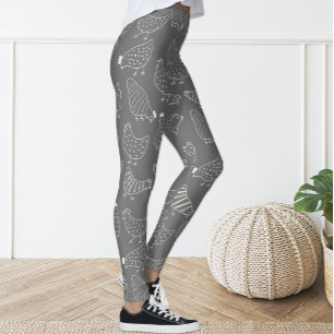Cute Fun Gris Blanc Poulet Silhouette Leggings