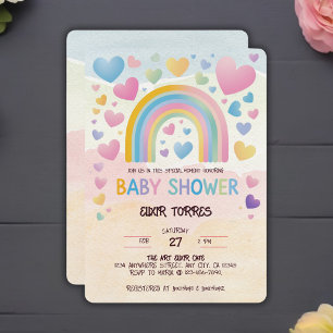 Cute Fun Herzen und Regenbogen-Baby-Party Einladung