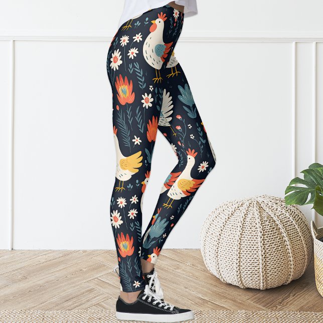 Cute Fun Marine Bleu Floral Poulet Hen Leggings (Créateur téléchargé)