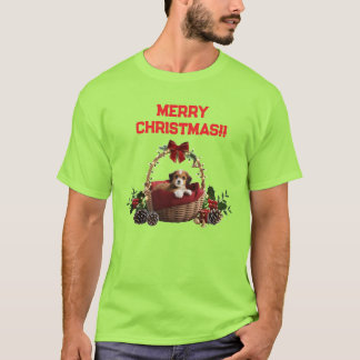 Cute Fun Merry Christmas Puppy Basket T-Shirt