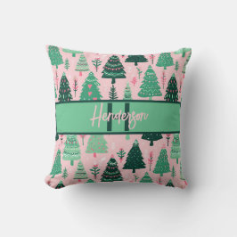 Cute Fun Pink & Green Christmas Tree Monogram Kissen