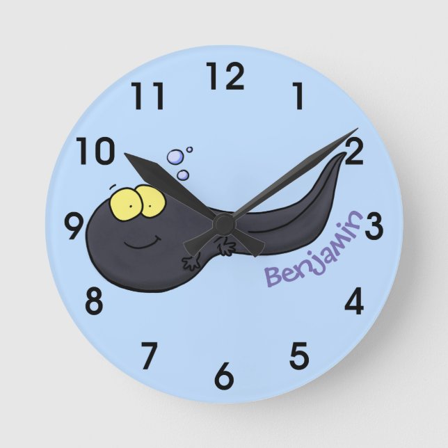 Cute fun tadpole cartoon illustration runde wanduhr (Vorderseite)