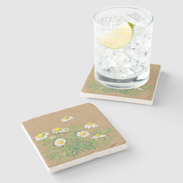 Cute Fun Vintage Chamomile Floral Steinuntersetzer (Seitenansicht)
