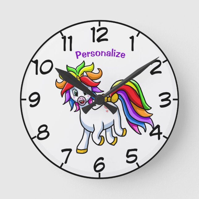 Cute & Funny Baby Unicorn Cartoon Personalize Runde Wanduhr (Vorderseite)