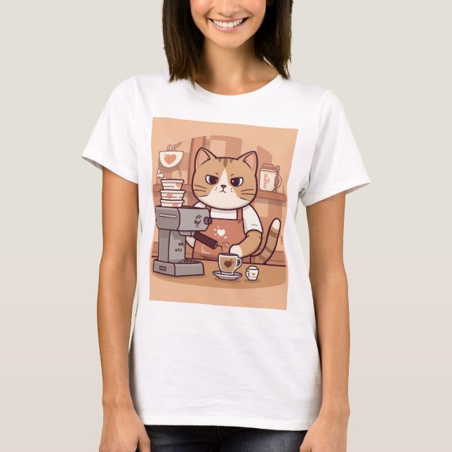 Cute Funny Barista Cat with Coffee T-shirt (Vorderseite)