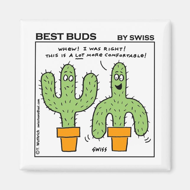 Cute Funny Cactus Best Buds Cartoon Magnet (Vorne)