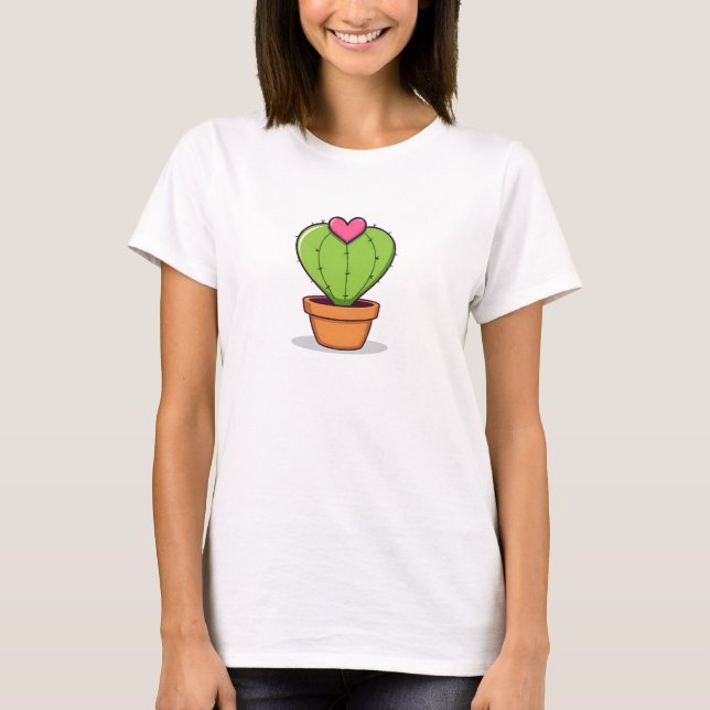 Cute Funny Cactus Coeur Saint Valentin T-shirt (Devant)