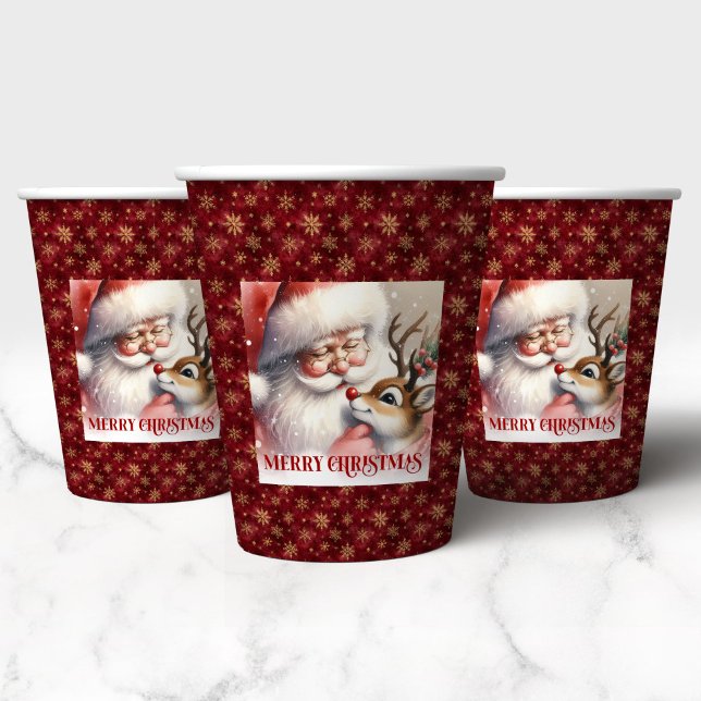Cute Funny Christmas Cups Santa Claus and Rudolph Pappbecher (Cute Funny Christmas Cups Santa Claus and Rudolph)