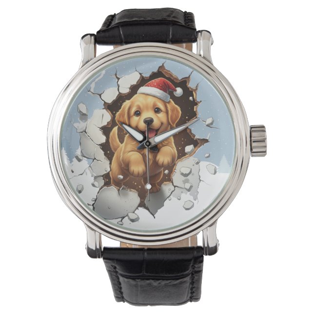 Cute Funny Christmas Doggy Armbanduhr (Vorderseite)