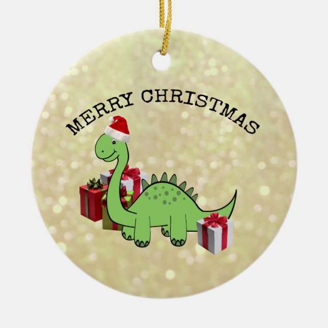 Cute funny  Christmas Santa dinosaur Keramik Ornament (Vorne)