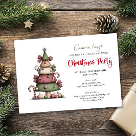 Cute Funny Christmas Tree Cartoon Party Invitation Einladung