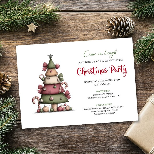 Cute Funny Christmas Tree Cartoon Party Invitation Einladung (Cute Funny Christmas Tree Cartoon Party Invitation)